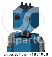 Blue Automaton With Box Head And Toothy Mouth And Red Eyed And Three Dark Spikes