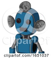 Poster, Art Print Of Blue Automaton With Bubble Head And Dark Tooth Mouth And Red Eyed And Radar Dish Hat