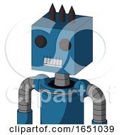 Blue Automaton With Box Head And Teeth Mouth And Two Eyes And Three Dark Spikes