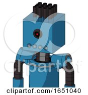 Poster, Art Print Of Blue Automaton With Box Head And Pipes Mouth And Black Cyclops Eye And Pipe Hair