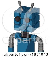 Blue Automaton With Cube Head And Speakers Mouth And Two Eyes And Double Antenna