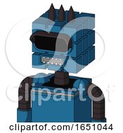 Poster, Art Print Of Blue Automaton With Cube Head And Square Mouth And Black Visor Eye And Three Dark Spikes