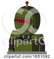 Army Green Automaton With Bubble Head And Toothy Mouth And Visor Eye And Single Led Antenna