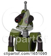 Army Green Automaton With Cone Head And Pipes Mouth And Three Eyed And Single Antenna