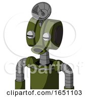 Army Green Automaton With Multi Toroid Head And Round Mouth And Two Eyes And Radar Dish Hat