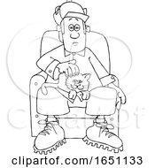 Cartoon Black And White Man With A Cat On His Lap