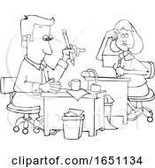 Poster, Art Print Of Cartoon Black And White Male And Female Accountants Hard At Work