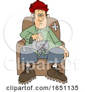 Poster, Art Print Of Cartoon Man With A Cat On His Lap