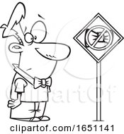 Poster, Art Print Of Cartoon Lineart Man Looking At A Bowtie Ban Sign