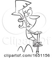 Cartoon Lineart Woman On A Pogo Stick