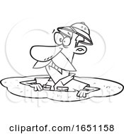 Cartoon Black And White Man Drowning In Quicksand