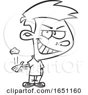 Cartoon Black And White Mischievous Boy Throwing A Rock