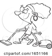 Cartoon Black And White Woman Vacuuming