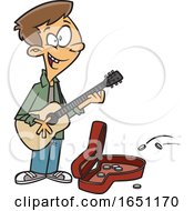 Cartoon Teen Boy Playing A Guitar On The Street
