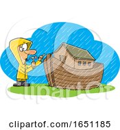 Cartoon Man Building An Ark In The Rain