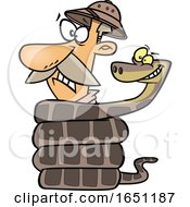 Poster, Art Print Of Cartoon Male Explorer In A Constrictor Snake Coil