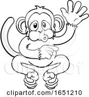 Poster, Art Print Of Monkey Cartoon Animal Waving And Pointing