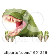 Poster, Art Print Of Dinosaur T Rex Peeking Over Sign Cartoon
