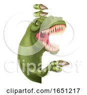 Poster, Art Print Of Dinosaur T Rex Peeking And Pointing Sign Cartoon