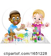Poster, Art Print Of Boy And Girl Playing With Paints And Blocks