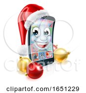 Poster, Art Print Of Christmas Mobile Cell Phone Mascot In Santa Hat