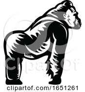 Poster, Art Print Of Black And White Woodcut Silverback Gorilla
