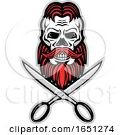 Skull With Red Hair And Scissors