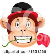 Monkey Is Holding Rose In His Mouth
