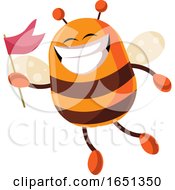 Poster, Art Print Of Chubby Bee Mascot Holding A Flag