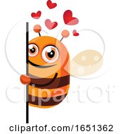 Poster, Art Print Of Chubby Bee Mascot Looking Around A Corner