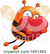 Chubby Bee Mascot Flying With A Heart