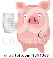 Poster, Art Print Of Pink Pig Holding A Calculator
