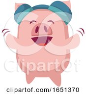 Poster, Art Print Of Pink Pig Dancing And Wearing Headphones