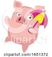 Poster, Art Print Of Pink Pig Holding An Umbrella