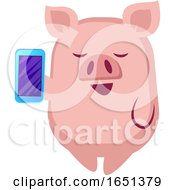 Poster, Art Print Of Pink Pig Holding A Smart Phone