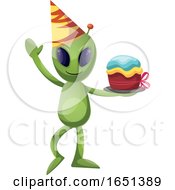Poster, Art Print Of Green Extraterrestrial Alien Holding A Cake