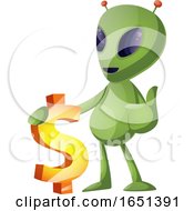 Poster, Art Print Of Green Extraterrestrial Alien With A Dollar Symbol