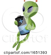 Poster, Art Print Of Green Extraterrestrial Alien Holding A Battery
