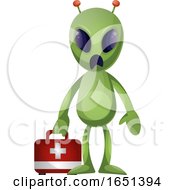 Poster, Art Print Of Green Extraterrestrial Alien With A First Aid Kit