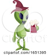 Poster, Art Print Of Green Extraterrestrial Alien Holding A Beer