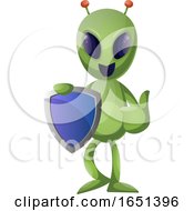 Poster, Art Print Of Green Extraterrestrial Alien Holding A Shield