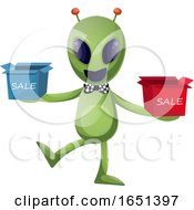 Poster, Art Print Of Green Extraterrestrial Alien With Sale Boxes