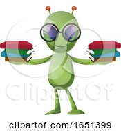 Poster, Art Print Of Green Extraterrestrial Alien Holding Books