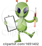 Poster, Art Print Of Green Extraterrestrial Alien Holding A Clipboard