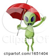 Poster, Art Print Of Green Extraterrestrial Alien With An Umbrella
