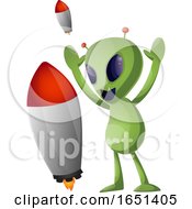 Poster, Art Print Of Green Extraterrestrial Alien Launching Rockets