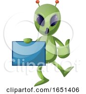 Poster, Art Print Of Green Extraterrestrial Alien Holding A Panel