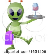 Poster, Art Print Of Green Extraterrestrial Alien Serving Wine