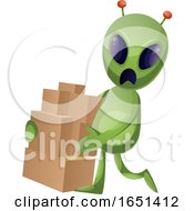Poster, Art Print Of Green Extraterrestrial Alien Carrying Boxes