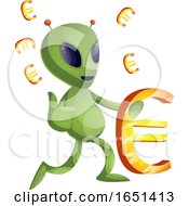 Poster, Art Print Of Green Extraterrestrial Alien With Euro Symbols